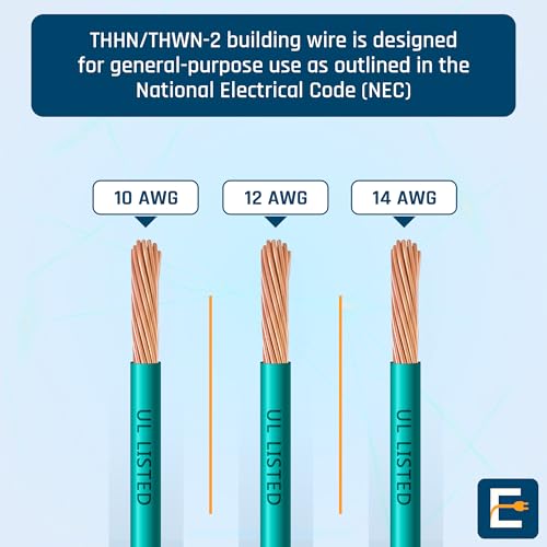 Image of THHN Wire 12 Gauge (12 AWG) 50 FT - Stranded Copper Building Wire for Panel /Control Wiring, Grounding & Lighting Circuits (Residential /Industrial), UL Listed, 600V, THWN-2, PVC /Nylon Jacket, Green
