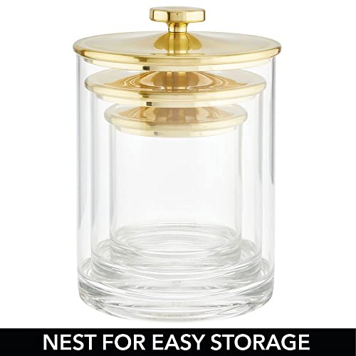 Mdesign Plastic Apothecary Canister Jar Storage Organizer For Bathroom, Bedroom, Vanity, Kitchen Cabinet Organization - Holds Cotton Swab - Lumiere Collection - Set Of 3 - Clear/Soft Brass #TOP5