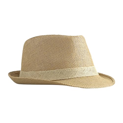 Image of Men Fedora Beach Sun Hat Women Panama Short Brim Sun Protection Straw Beach Hat Classic Foldable Packable Jazz Beach Sun Hat