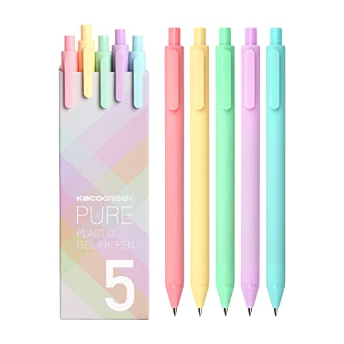 Image of Kaco Pack of 5 Pieces Gel Ink Pens Colored Ink Cute Retractable Pens for Note Taking 0.5mm Fine Point (Macarons)