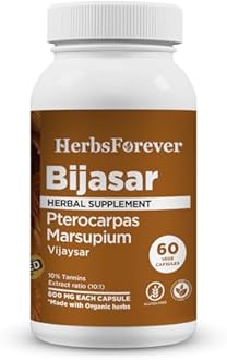 HerbsForever Bijasar (Vijaysar) Capsules (AYUSH Certified) Pterocarpus Marsupium - 800mg Bijasar Extract to Manage Blood Sugar Level & Cholestrol, Traditional Ayurvedic Formulation - 60 Capsules