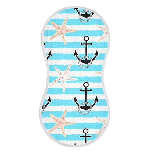 xigua Stripes and Starfish Muslin Baby Burp Cloths Set of 4, Super Soft & Absorbent Burping Rags, Cotton Burp Clothes Shower Gift for Newborn, Baby Girls and Boys