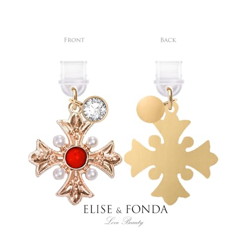 Colgante para teléfono celular ELISE & FONDA con cruz de cristal rojo 4
