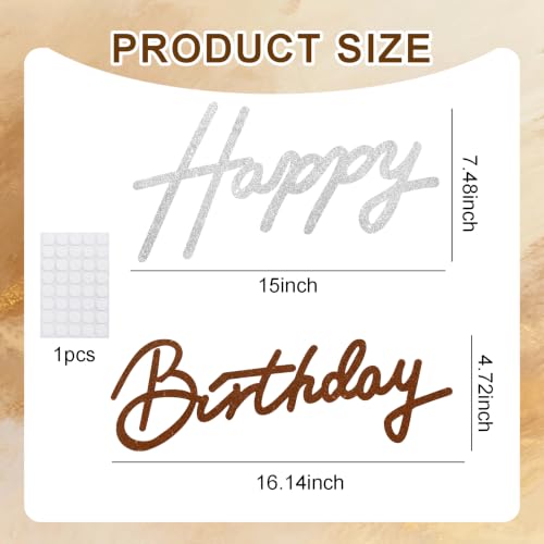 Image of TONIFUL Happy Birthday Sign for Backdrop - Glitter Brown Silver Felt Banner - Includes Dot Glue - Perfect for Birthday Party Backdrop,Wall Decr,Balloon Arch,Photo Background