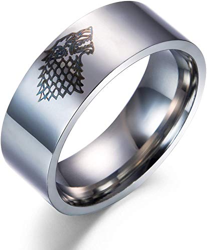 Anillo de cabeza de lobo Anillo de acero inoxidable Anillo vikingo de acero inoxidable, mitología...