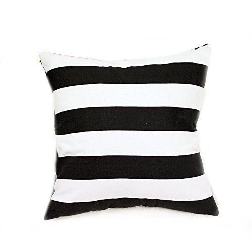 UKGiftOnline Home Decorative Cottonn Canvas Square Toss Pillowcase Cushion Cover Stripe Throw Pillow Case with Hidden Zipper Closure Only Cover No Inser - Black(60x60cm)