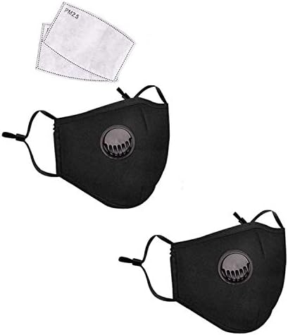 2Pcs Black Reusable Cotton with 2 Activated Carbon Filters Meltblown Non-Woven Cloth 5 Layers Filters for Women Men Breathable Protection