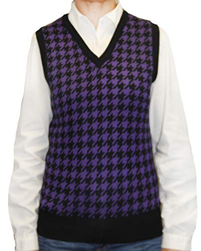 Blue Ocean Ladies Houndstooth Sweater Vest-Small Purple