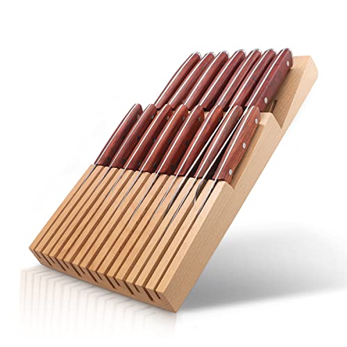 In-Drawer Beechwood Knife Block, Kitchen Knife Holder For Drawer, Knife Drawer Organizer Insert - Fit For 15Pcs Knives #TOP4
