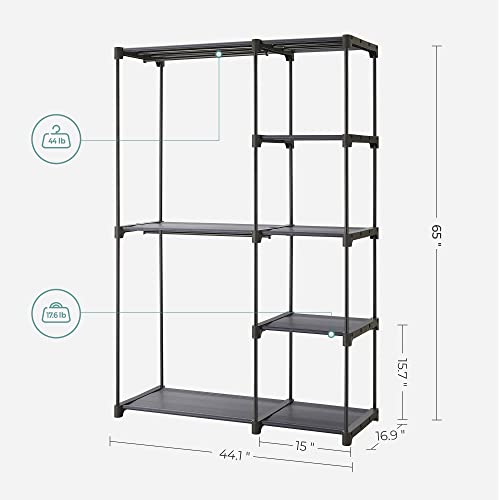 Image of SONGMICS Portable Closet, Freestanding Closet Organizer, Clothes Rack with Shelves, Hanging Rods, Storage Organizer, for Cloakroom, Bedroom, 44.1 x 16.9 x 65 Inches, Gray URYG024G02