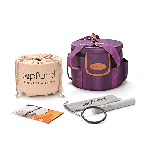 TOPFUND F Note Crystal Singing Bowl Heart Chakra 12 inch, Heavy Duty Carrying Case and Suede Striker included - Thumbnail 5