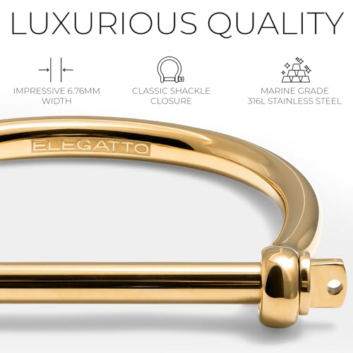 Elegatto Bangle Premium 18K Gold Plated Bracelet for Men | Polished Gold-Plated Stainless Steel with Shackle Closure | Men’s Designer Jewelry Bracelets3