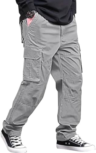 Image of MiraMichi Men's Relaxed Fit Solid Pattern Cotton Cargo Pant with 6 Pocket Button Down Closure Type and Standard Length | Six Pockets Cargos Pant's |Bonkers Joggers for Men