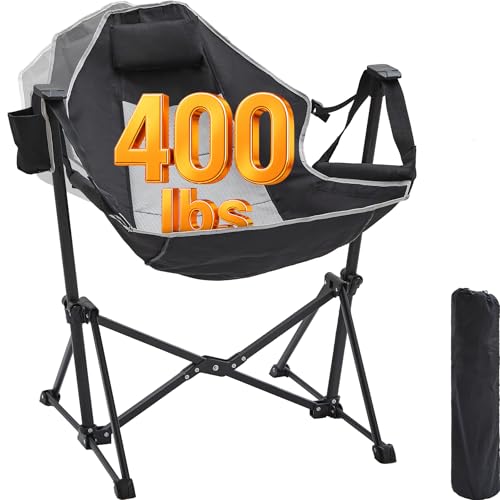 Silla de Camping Aohanoi HMK-CH, Silla mecedora plegable para adultos soporte hasta 400 libras, con reposabrazos y reposacabezas
