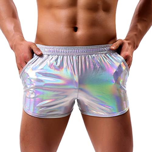 Arjen Kroos Men’s Sexy Metallic Shiny Shorts Sparkly Rave Hot Short Pants with Pockets