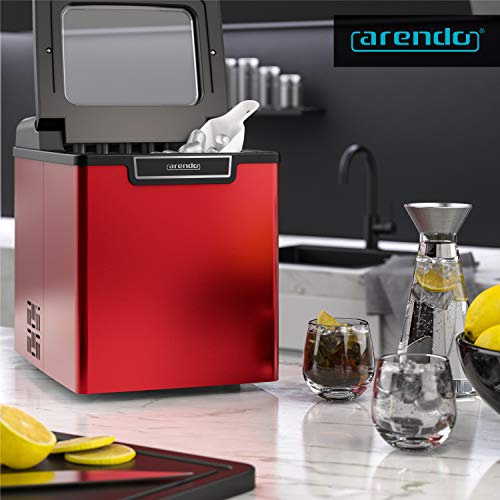 Arendo - Eiswürfelmaschine Edelstahl - Eiswürfelbereiter - Ice Cube Maker Maschine - 1,8 Liter - Eiswürfelautomat - Eismaschine mit Kühlung - Eiswürfel Größen Klein + Groß - ABS - BPA frei - Rot – Bild 7