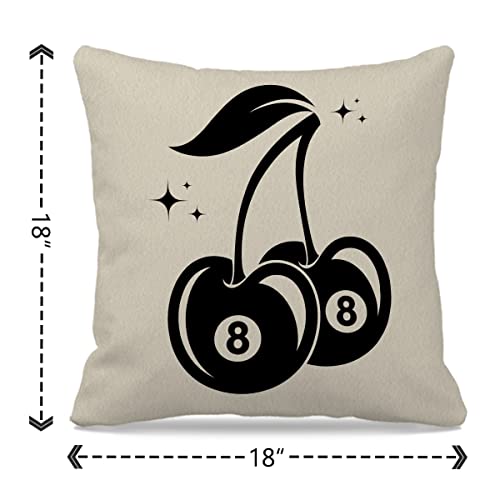 Nogrit Trendy Retro Billiards 8 Magic Ball Cherry Throw Pillow Cover 18X18 Inch Lucky Funky Decor For Home Girl Room Dorm Office,Gift For Billiards Lover Teen Girls #TOP3
