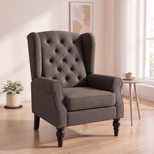 Tufted Wingback Accent Manual Single Lounge Recliner Chair, Brown
