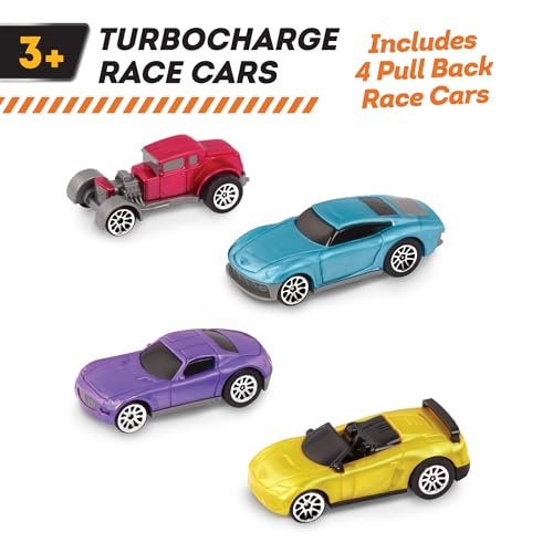 Driven by Battat WH1125Z Pull-Back Race Cars Blister (4 Pack) Turbocharge 4er Pack Rennwagen Nachziehspielzeug – Spielzeugautos Geschenkset Mini Autos Fahrzeuge Rückziehautos – Spielzeug ab 3 Jahre