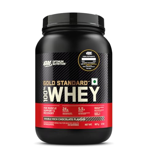 Image of Optimum Nutrition (ON) Gold Standard 100% Whey Protein Powder 2 lbs, 907 g (Double Rich Chocolate), for Muscle Support & Recovery, Vegetarian - Primary Source Whey Isolate