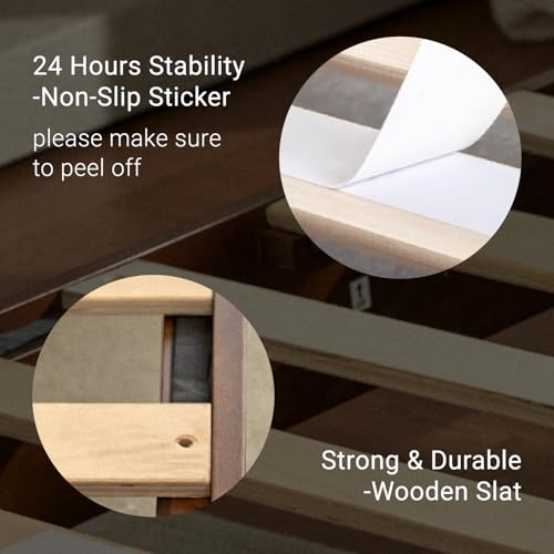 Image of LIFEMENT Queen Bed Frame Signature Wood Platform, Noise Free, Under Bed Storage, No Box Spring Needed, Easy Assembly, Cherry
