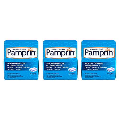 Image of Pamprin Multi-Symptom Formula, with Acetaminophen, Menstrual Period Symptoms Relief, 20 Caplets (Pack of 3)