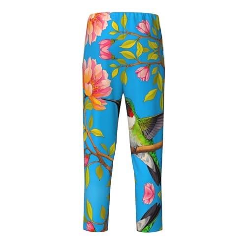 Pajama Pants Pajama Bottoms with Elastic Waistband Sleepwear Lounge Pants, Hummingbird Flowers Branches2