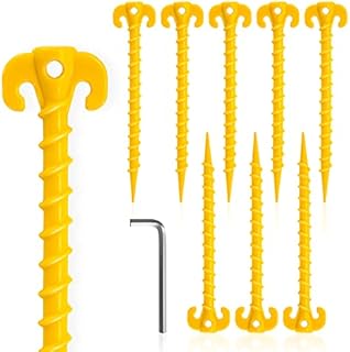 Fstop Labs 8 Pack Large 10 inch Outdoor Tent Stakes Heavy Duty Screw Style for Camping, Hiking, Ultimate Ground Stakes Ground Anchors Pegs