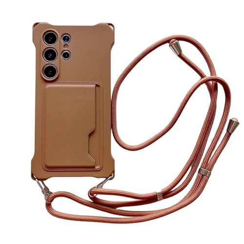 Sac lanière Samsung A54 couverture silicone marron et étui porte-carte