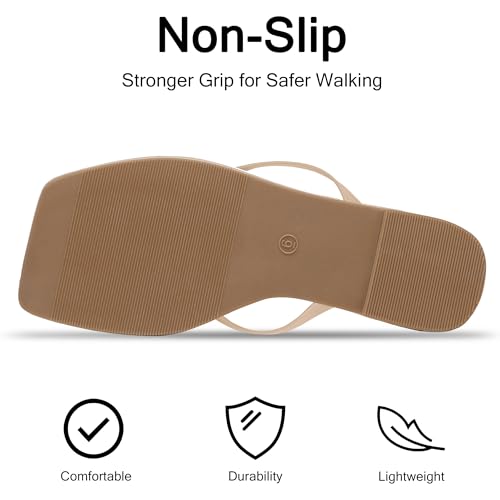 Image of Flip Flops for Women Comfortable Square Toe Casual Beach Sandals Summer Outdoor and Everyday Wear