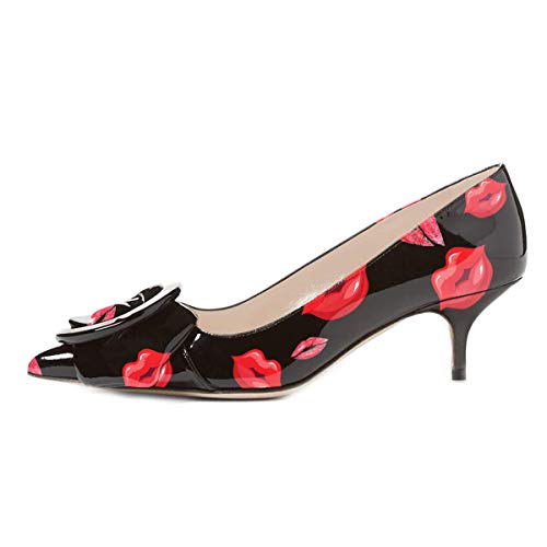 YDN Women Elegance Low Kitten Heel Pumps Pointy Toe Slip On Patent Buckle Basic Office Dressy Shoes Size 4-15 US3