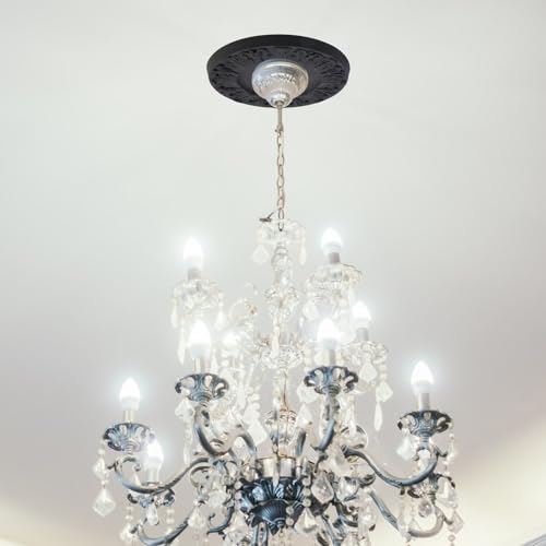 Image of Ceiling Medallion Ring Round Ceiling Light Medallion 10.12 inch PU Decorative Ceiling Fan Light Covers for Light Fixtures and Ceiling Fans, 2PCS(Black)