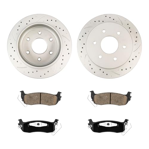 Image of KAX Rear Brake Kit, Drilled and Slotted Brake Rotors, Ceramic Brake Pads | Fits Nissan TITAN 2004-2015, Nissan Armada 2005-2015, INFINITI QX56 2004-2010, Nissan Pathfinder Armada 2004