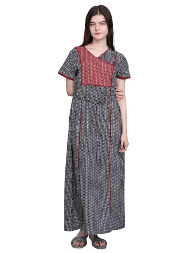 Image of Evolove Women's Cotton Long Maxi Night Gown Nighty Dress with Pocket, Super Soft Comfortable (LNG-Cotton-2)
