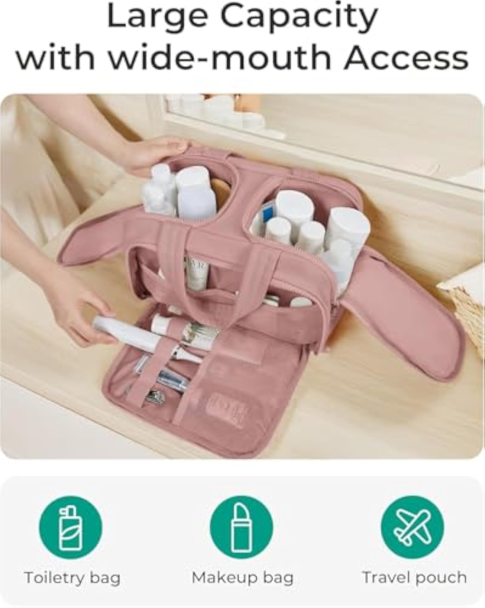 Travel Toiletry Bag, Lightweight Large Wide-Open Organizer