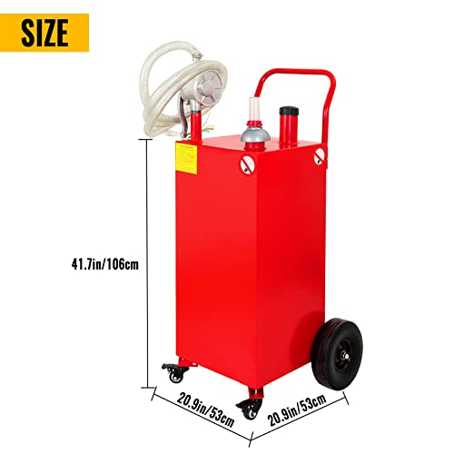 KODOM 35 Gallon Gas Caddy, Portable Fuel Storage Tank, Large Gasoline Container Diesel Can with Pump Rolling and Solid Rubber Wheels for Boat ATV Car Motorcycle UTV Red