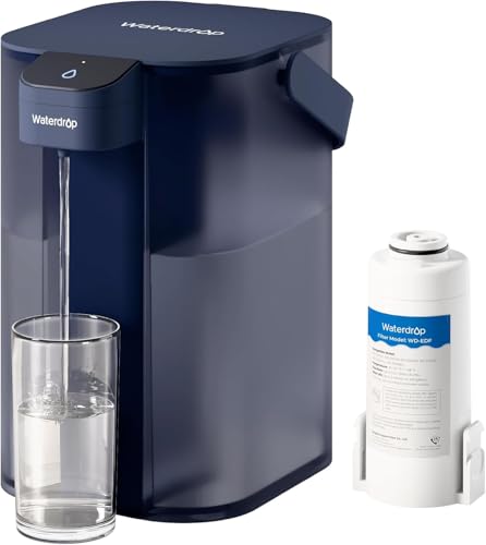 Waterdrop Water Filter Jug, Electric Rechargeable Water Purifier, 200-Gallon Countertop Water Dispenser, NSF/ANSI 401&53&42&372, Reduce PFAS, Lead, Chlorine, 3.6L, Blue, with 1 Filter