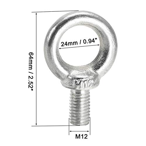 Image of uxcell Lifting Eye Bolt M12 x 22mm Male Thread 304 Stainless Steel for Hanging, Pack of 2