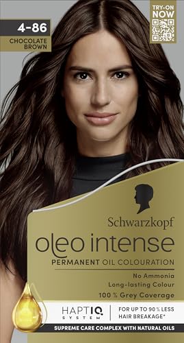Schwarzkopf Oleo Intense Permanent Oil Colour 4-86 Chocolate Brown 100% Grey Coverage Conditioner with HaptIQ System Long-Lasting Colour Ammonia Free Hair Dye