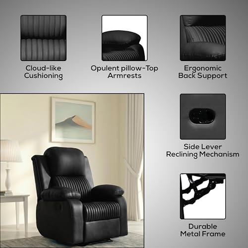 Image of Seventh Heaven Miami 1 Seater Recliner | Single Sofa Chair for Living Room Comfort | Ergonomic Design (Leatherette - Black)