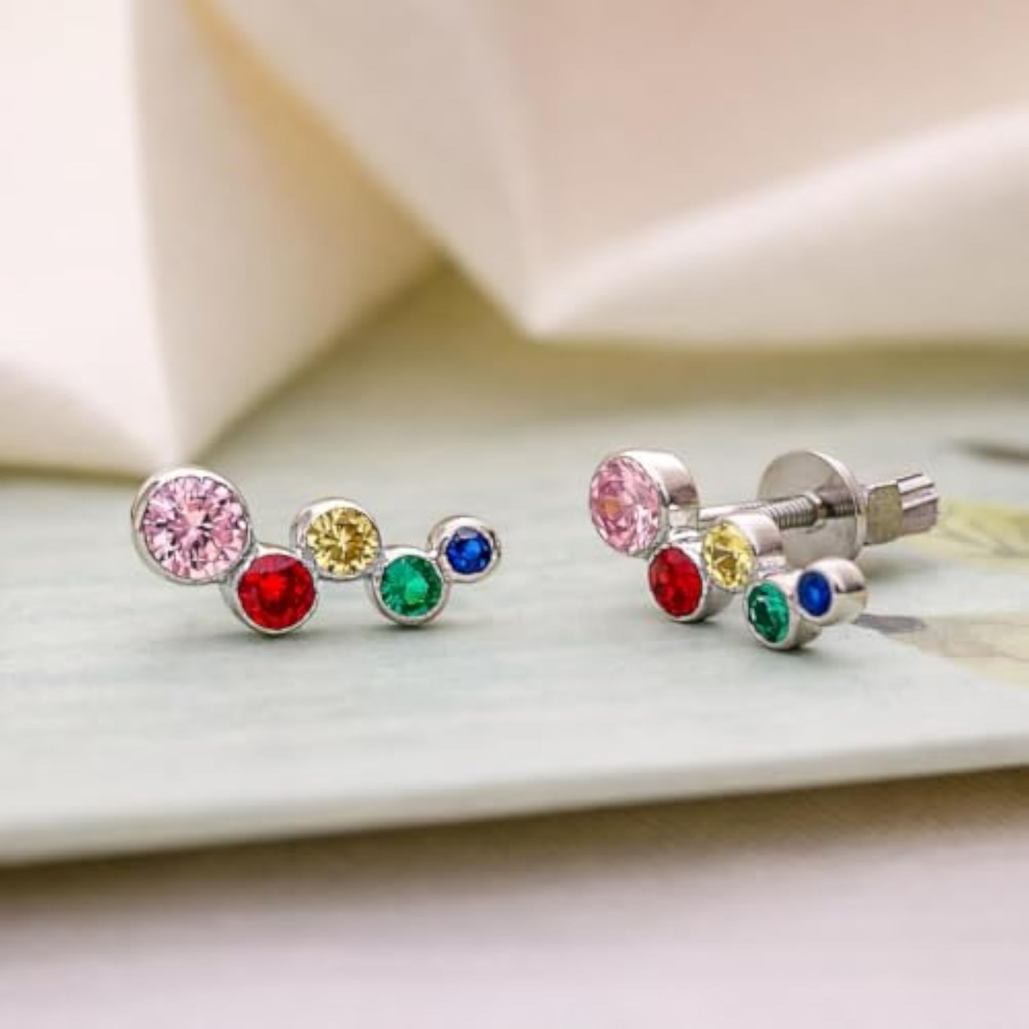 Women's 925 Sterling Silver Rainbow Ear Climber Earrings