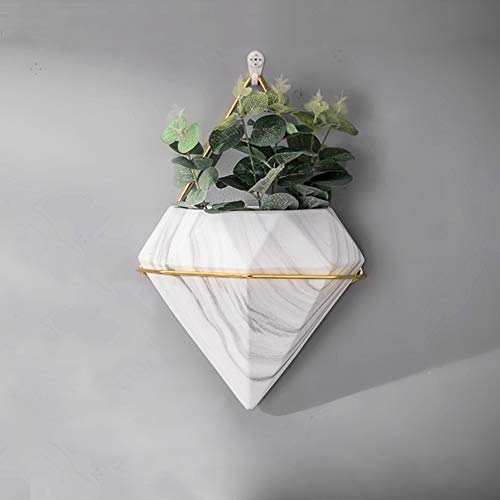 DENOME 1PC Geometrische Wandvase Pflanzer Imitieren Diamant Wandmotage Pflanzgefäß Wandvasen mit Marmor Textur Haken Dreieck Wand Pflanzer Luftpflanzen mit Goldenen Rahmen Wand Innendekor Cover