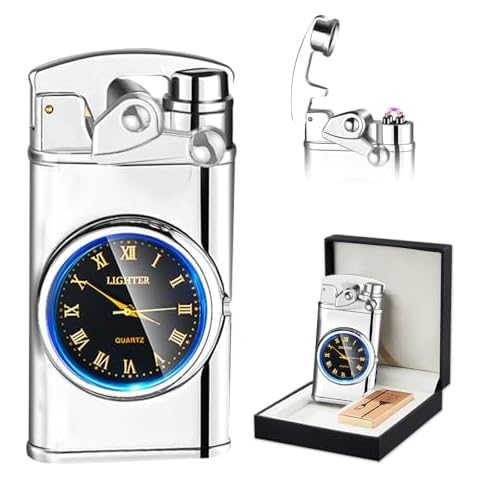 SKRFIRE Electric Lighter, Plasma Lighter, Electric Arc Lighter, Windproof Lighter, Metal Lighter Luminous Real Watch dial LED Lighting (Silver) Cover