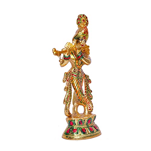 Image of KridayKraft Lord Krishna Metal Statue,Krishna Idol Murti Playing Flute for Temple Pooja,Decor Your Home,Office & Showpiece Figurines Gift Article,Religious Idol...