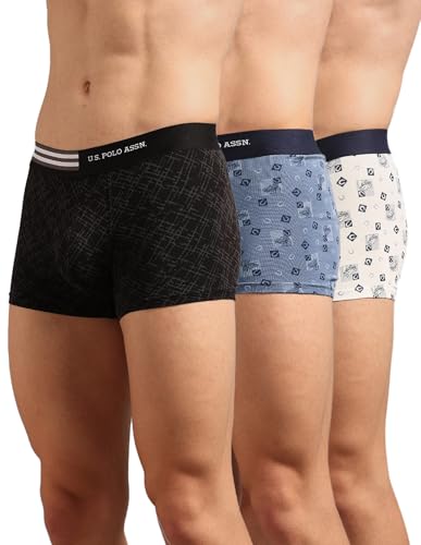 Image of U.S. Polo ASSN. Men's OET20 Printed Low Rise Underwear Trunks - Pack of 3