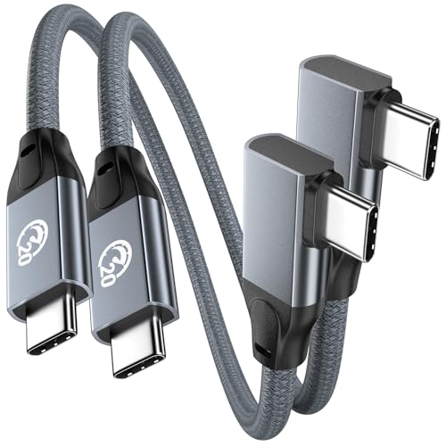 Cable USB C a USB C 100W 0.2M 2Pack, ángulo Derecho 90 Grados USB 3.2 Gen2x2 20Gbps 4K@60Hz Vídeo&PD Carga Rápida,Cable de Nylon Trenzado USB Tipo C para iPhone 17 16 iPad Pro MacBook Galaxy S26