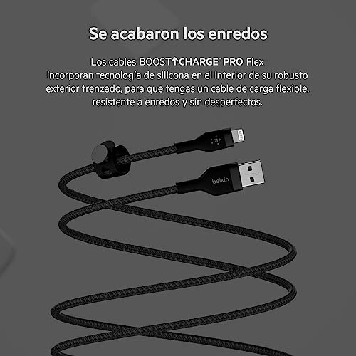 Cable Lightning Belkin BoostCharge Pro Flex de 1m trenzado negro para carga de iPhone y iPad 4