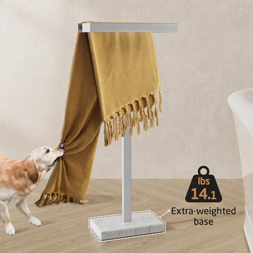 KES Standing Towel Racks for Bathroom, Free Standing Towel Rack with 2X Thick Weighted Natural Mable Base, Towel Stand for Bathroom Floor 18/8 Stainless Steel, Brushed Steel, BTH228-2 by KES - Image 2