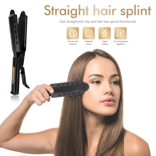 Image of Hair Straightener Professional Glider Ceramic Tourmaline Ionic Flat Iron, Straightens & Curls with Four Adjustable Temperature, Hair Treatment Styling Tools, Wide Plate for All Hair Types