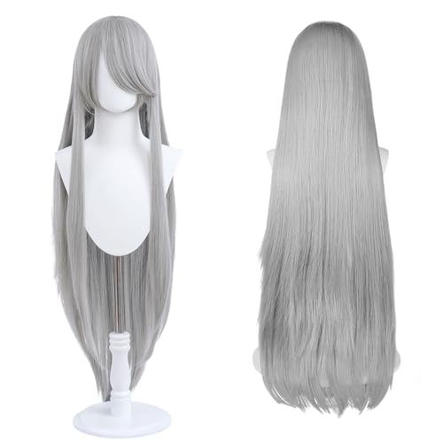 Perruque Longue 100 cm, Cosplay Anime Universel, Parfaite pour Fêtes, Usage Quotidien, Festivals, Halloween (Gris argenté)